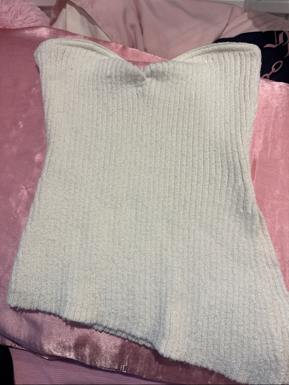 Women's Cream Ribbed Strapless Crop Top